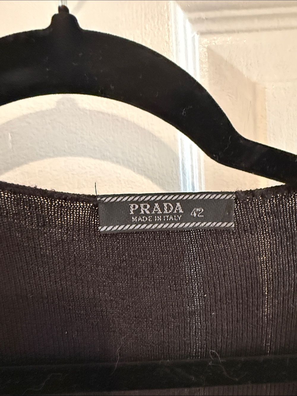 Prada Black V-Neck Ribbed Cardigan with Bow Tie Accent - Picture 2 of 4